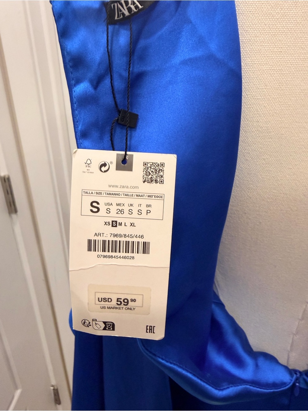 Zara Royal Blue Satin Cape-Sleeve Dress NWT - Picture 8 of 11